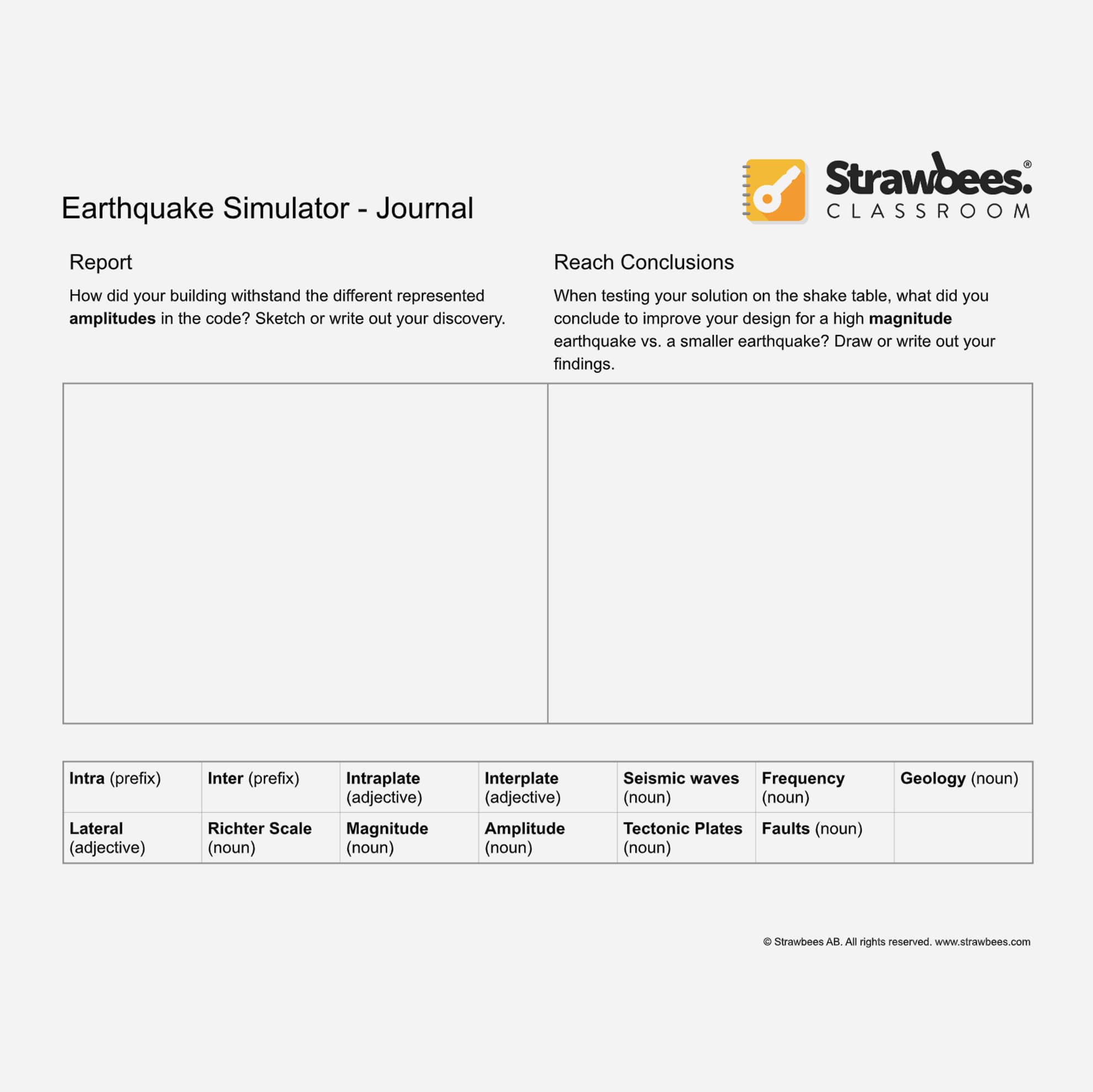 Student journal as a downloadable asset to assign online or print as a handout to sketch and write.