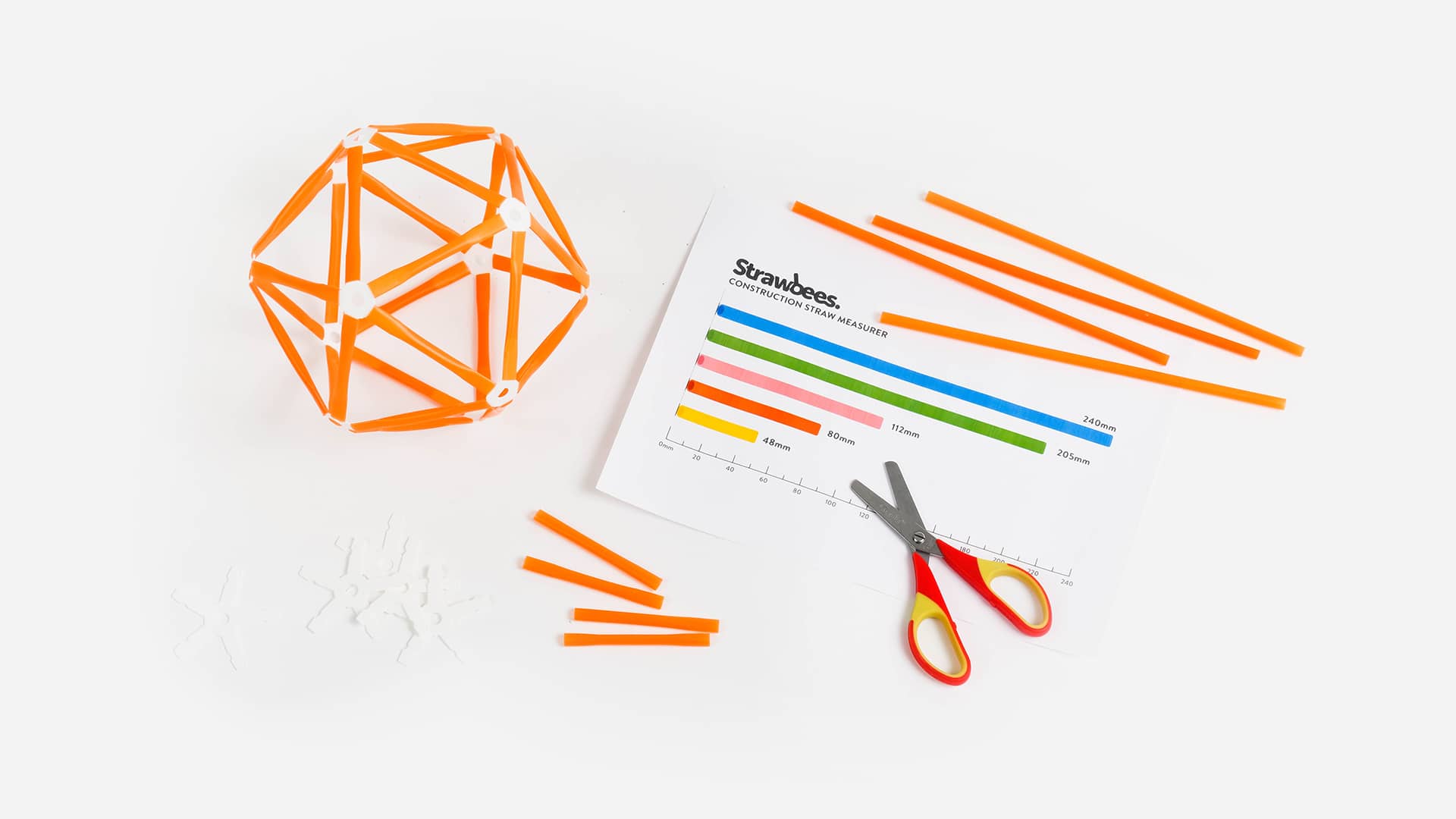 \[34] Using the straw measuring as a guide, you can cut any full-length straw from kits without the 5 precut straws and create your own set to follow the activities on the Strawbees Classroom.
