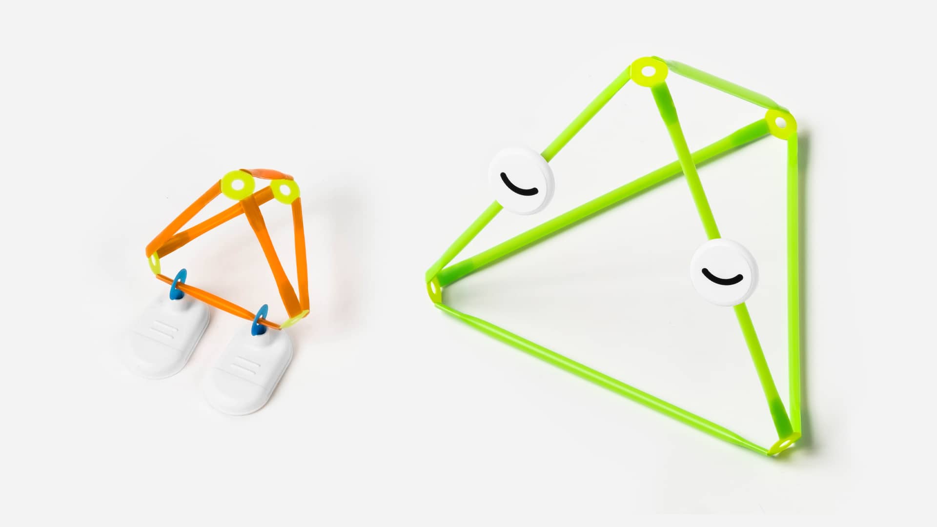 Click eyes and feet on shapes to create a character.